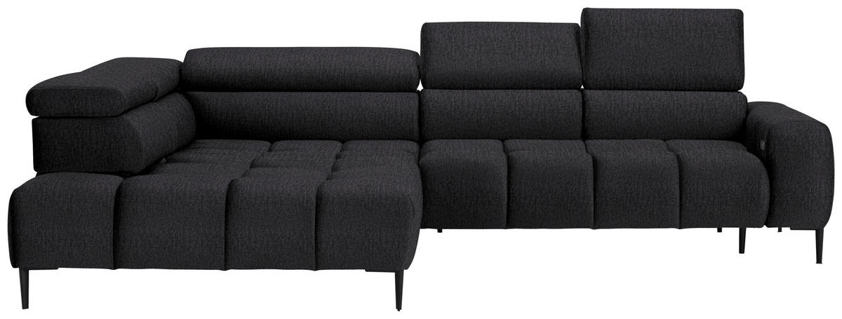 ECKSOFA Dunkelgrau Samt, Webstoff  - Dunkelgrau/Schwarz, Design, Textil/Metall (216/300cm) - Welnova