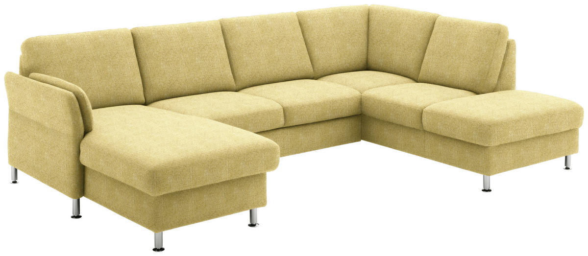 WOHNLANDSCHAFT in Flachgewebe Hellgrün, Limette  - Chromfarben/Limette, KONVENTIONELL, Textil/Metall (168/305/200cm) - Voleo