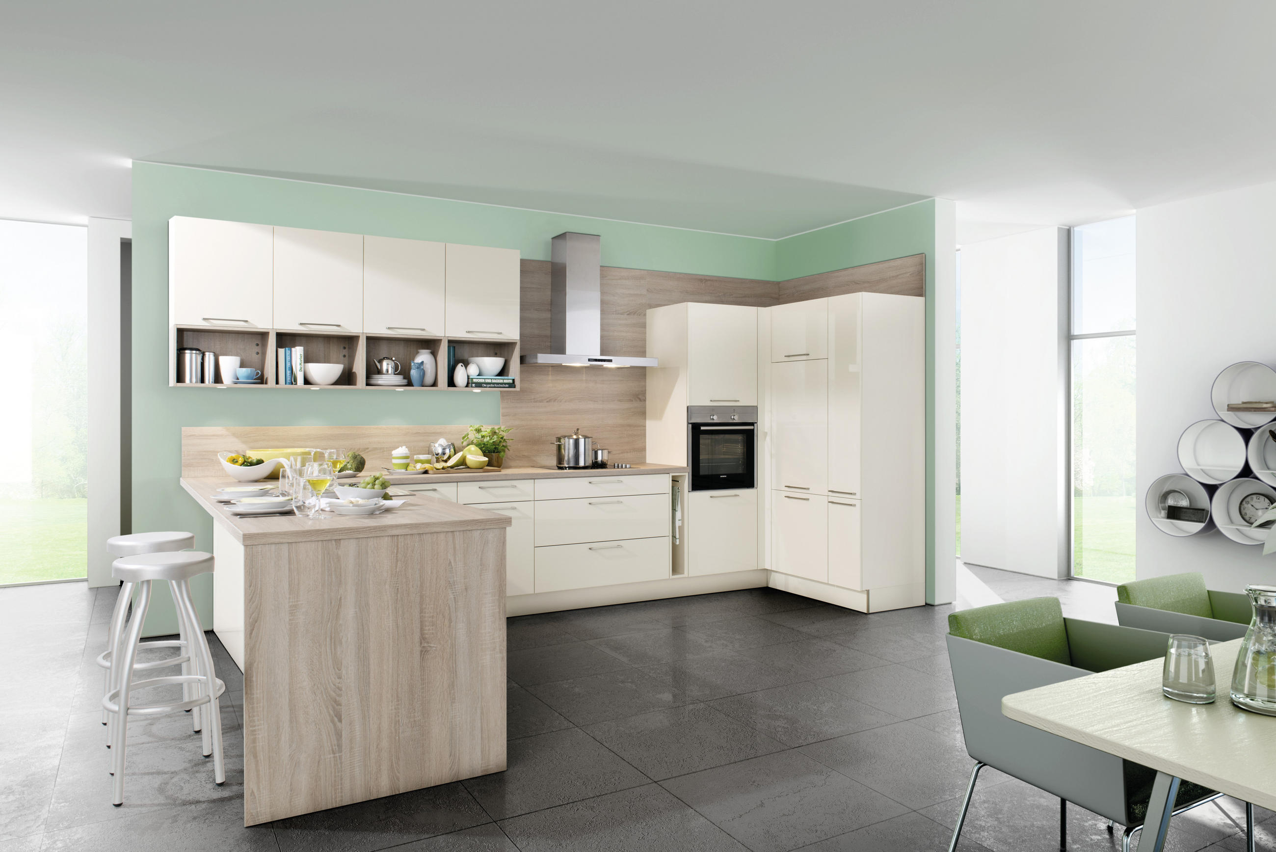 BUCĂTĂRIE LA COMANDĂ   - magnolie, Design, material pe bază de lemn - Moderano