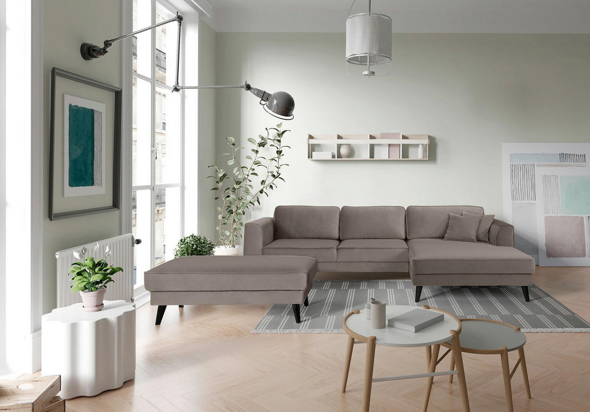 ECKSOFA LUMBER JACK Taupe Velours  - Taupe/Wengefarben, MODERN, Holz/Textil (277/167cm) - Trendmanufaktur