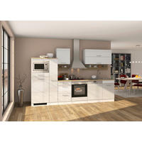 KÜCHENBLOCK 310 cm   in Weiß, Eichefarben, Weiß Hochglanz  - Chromfarben/Eichefarben, MODERN, Holzwerkstoff/Metall (310cm) - Held