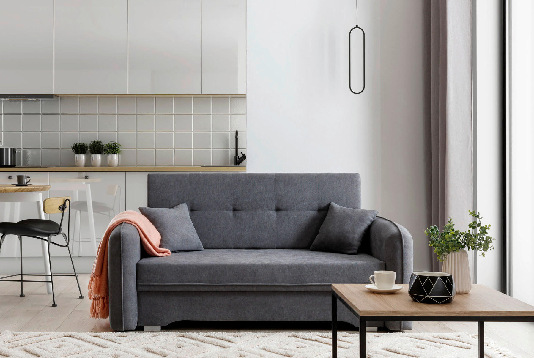 SCHLAFSOFA in Chenille Grau  - Silberfarben/Grau, Design, Kunststoff/Textil (155/105/75cm) - MID.YOU