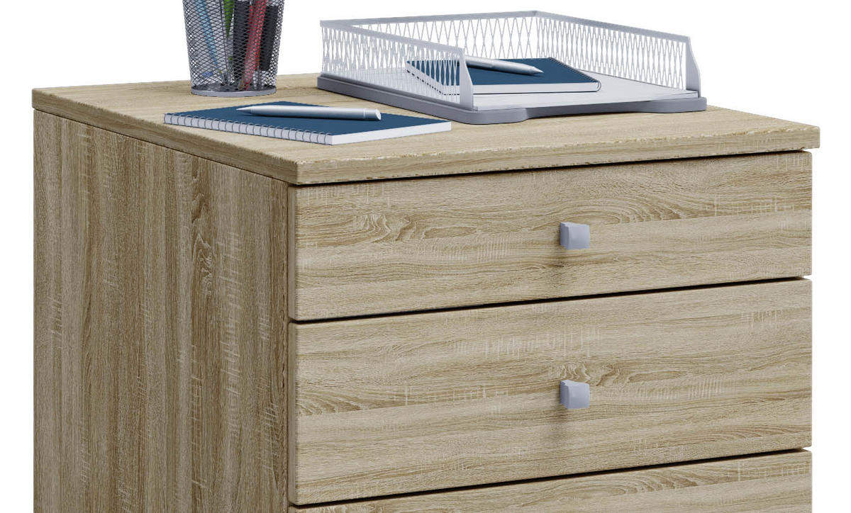 ROLLCONTAINER LONA MINI - Silberfarben/Sonoma Eiche, Basics, Holzwerkstoff/Kunststoff (42/57/50cm) - MID.YOU