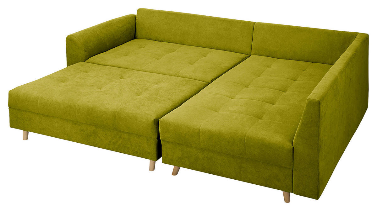 ECKSOFA inkl. Hocker Ariella in Mikrofaser Hellgrün  161/231 cm  - Naturfarben/Hellgrün, Design, Holz/Textil (161/231cm) - Livetastic