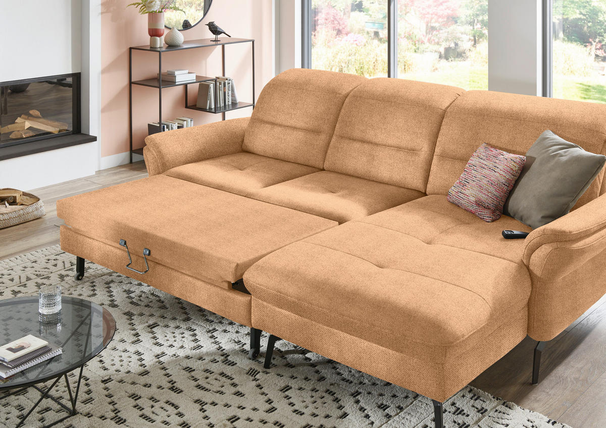 ECKSOFA in Flachgewebe Currygelb  260/181 cm  - Currygelb/Schwarz, KONVENTIONELL, Textil/Metall (260/181cm) - Beldomo Speed