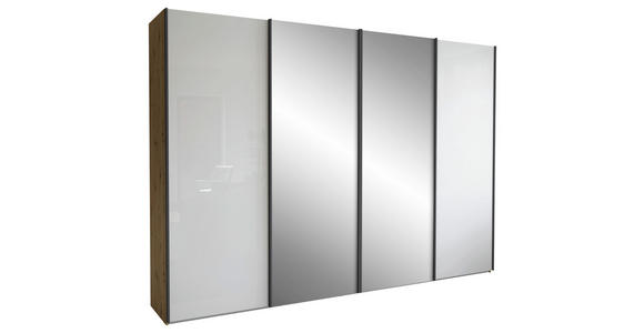SCHWEBETÜRENSCHRANK  in Weiß, Eiche Bianco  - Schieferfarben/Eiche Bianco, KONVENTIONELL, Glas/Holzwerkstoff (300/236/67cm) - Dieter Knoll
