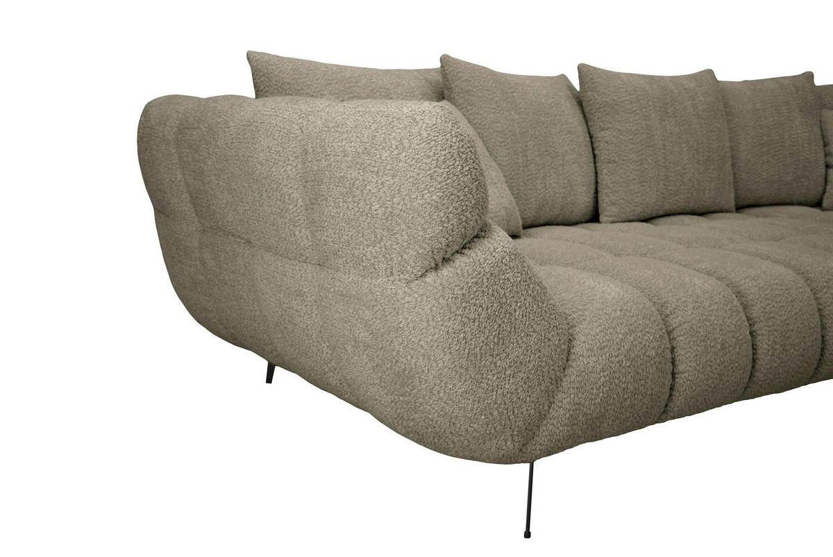 ECKSOFA 318/217 cm  in Bouclé Graubraun Zierkissen, Rückenkissen, Rücken echt  318/217 cm  - Graubraun/Schwarz, MODERN, Textil/Metall (318/217cm) - Carryhome