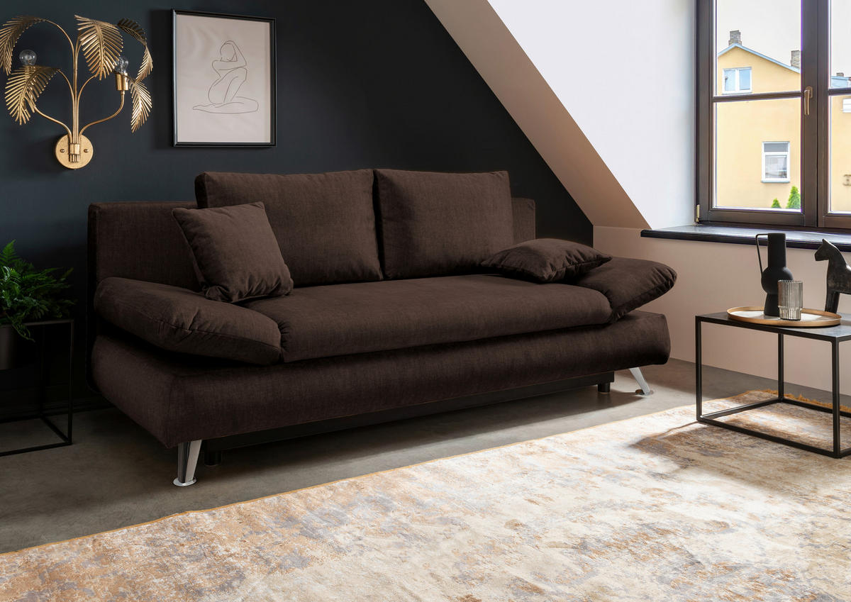 SCHLAFSOFA in Webstoff Dunkelbraun  - Chromfarben/Dunkelbraun, Modern, Textil/Metall (208/86/95cm) - Livetastic
