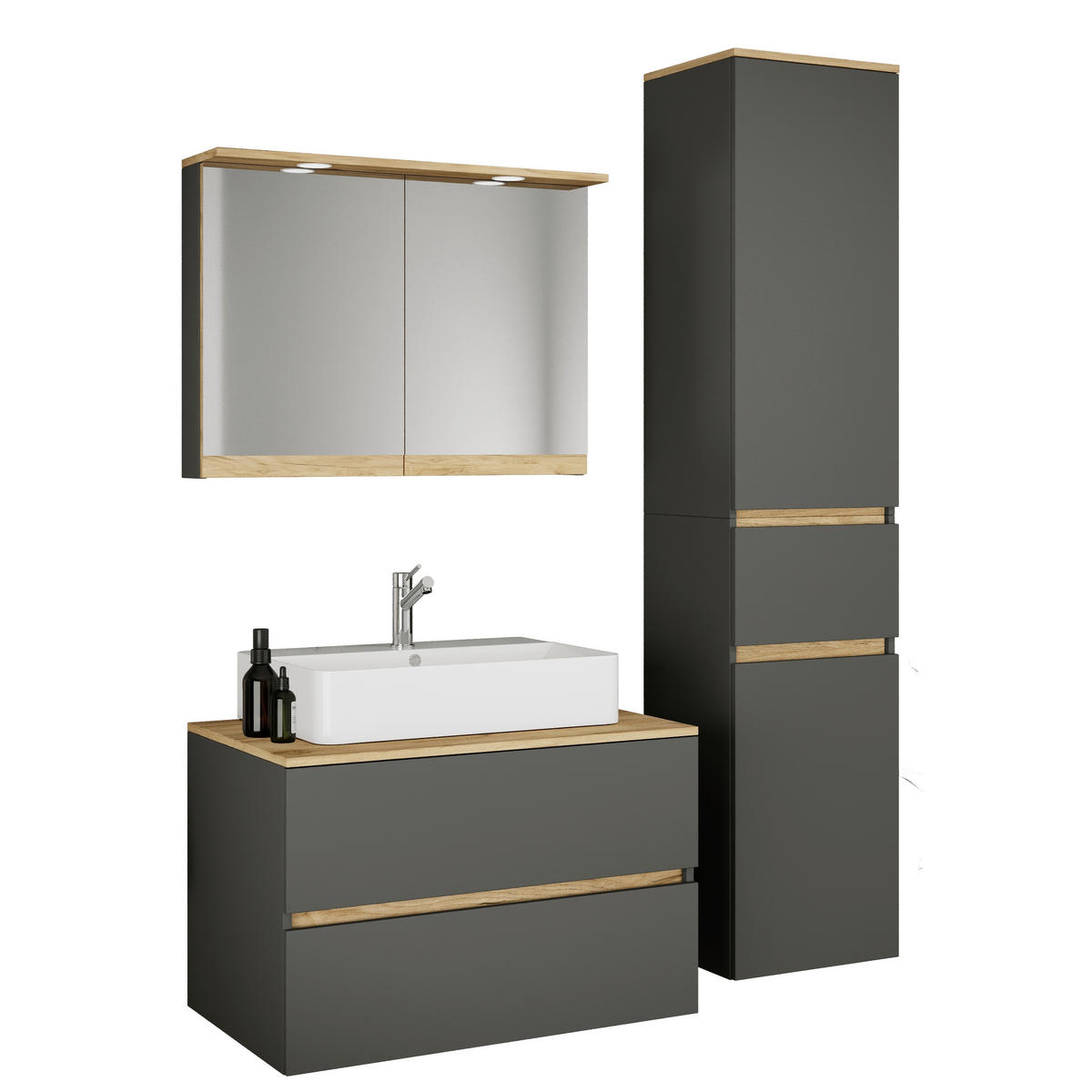 BADEZIMMER 4-teilig  in 120 cm  - Honigeiche/Anthrazit, Trend, Keramik/Holzwerkstoff (120cm) - MID.YOU