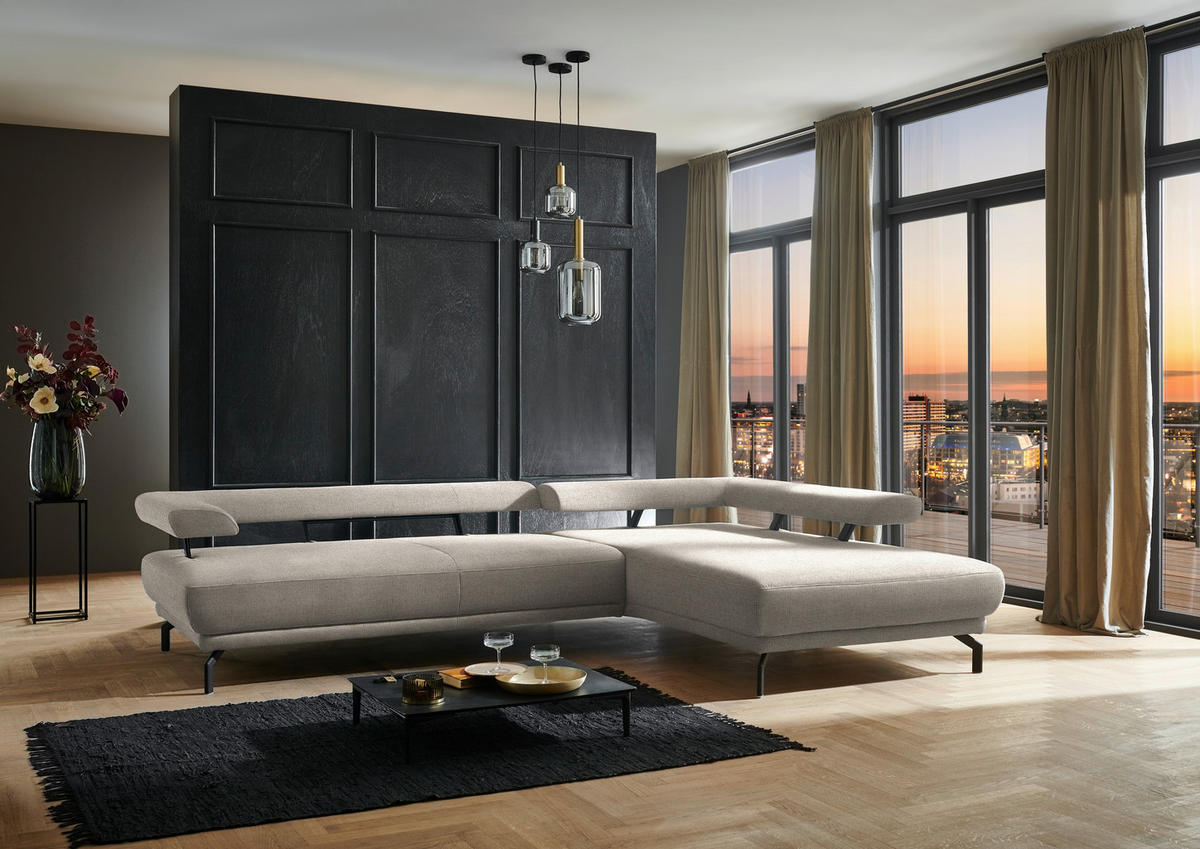 ECKSOFA in Chenille Greige  305/224 cm  - Greige/Schwarz, Design, Textil/Metall (305/224cm) - Dieter Knoll