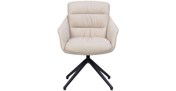 ARMLEHNSTUHL  Sitzfläche 360° drehbar, inklusive Armlehnen, automatische Rückholfunktion  Echtleder  - Beige, Design, Leder/Metall (62/85,5/65cm) - Dieter Knoll