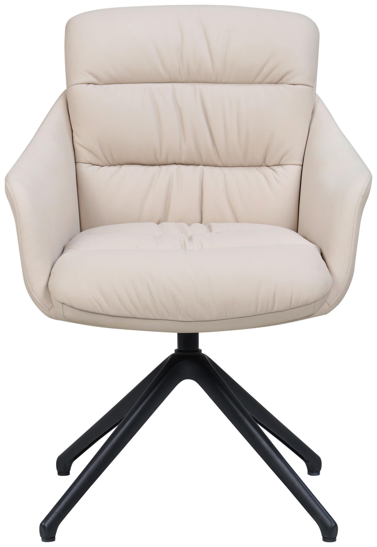 ARMLEHNSTUHL  Sitzfläche 360° drehbar, inklusive Armlehnen, automatische Rückholfunktion  Echtleder  - Beige, Design, Leder/Metall (62/85,5/65cm) - Dieter Knoll