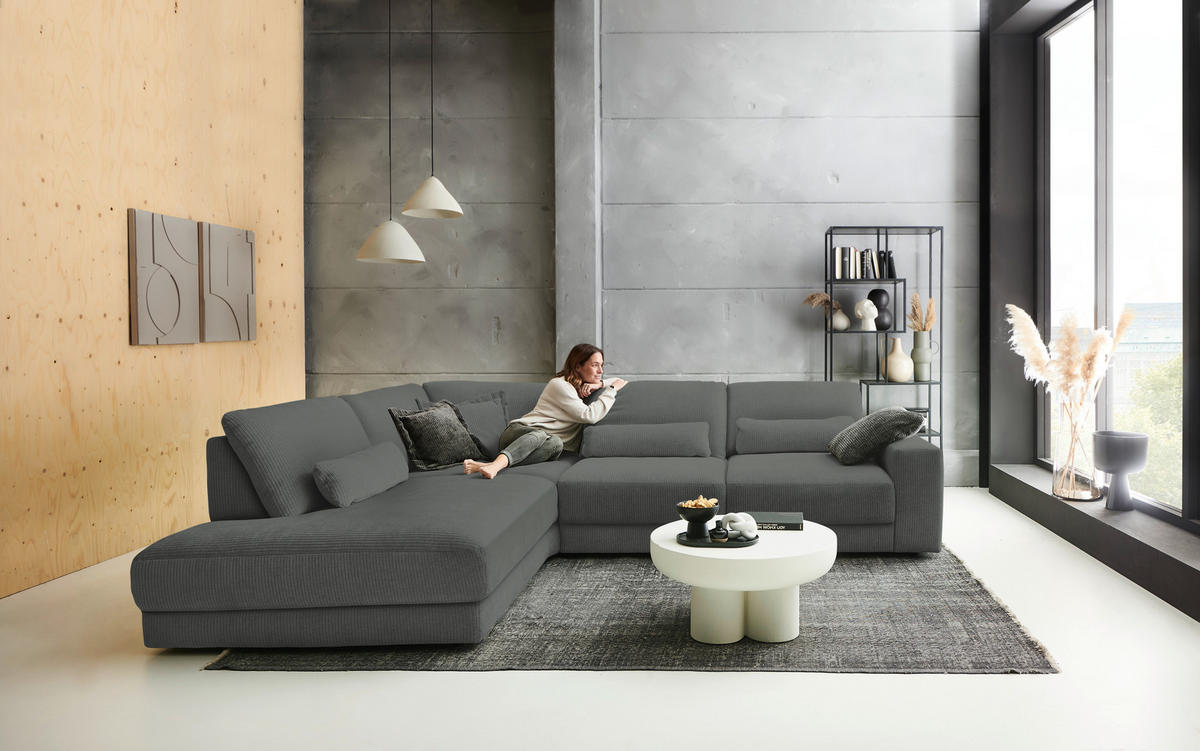 ECKSOFA in Chenille, Jacquard Grau  - Schwarz/Grau, Design, Kunststoff/Textil (242/316cm) - Niels Andersson