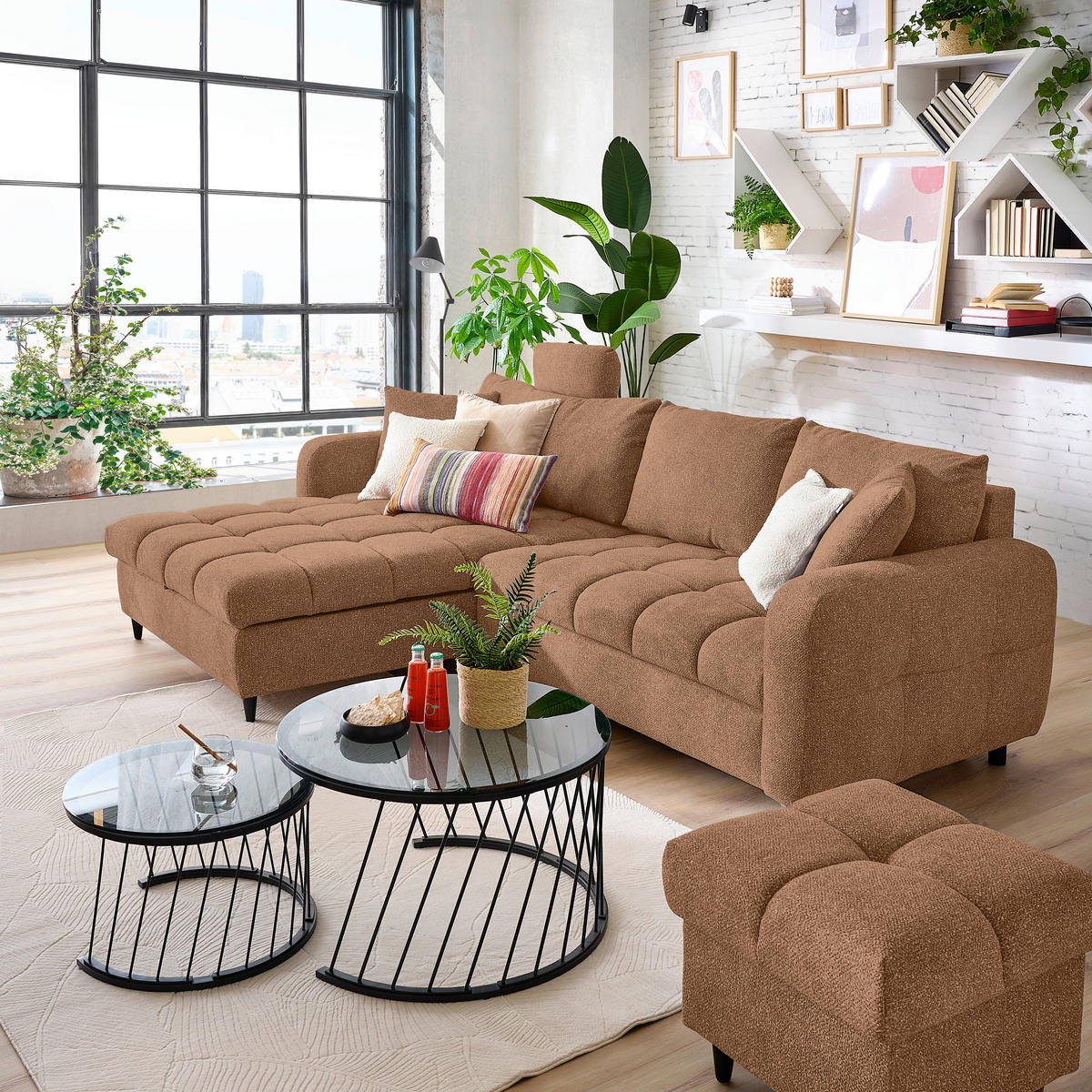 ECKSOFA inkl. Funktionen Braun Velours  - Schwarz/Braun, MODERN, Holz/Textil (282/184cm) - Lomoco