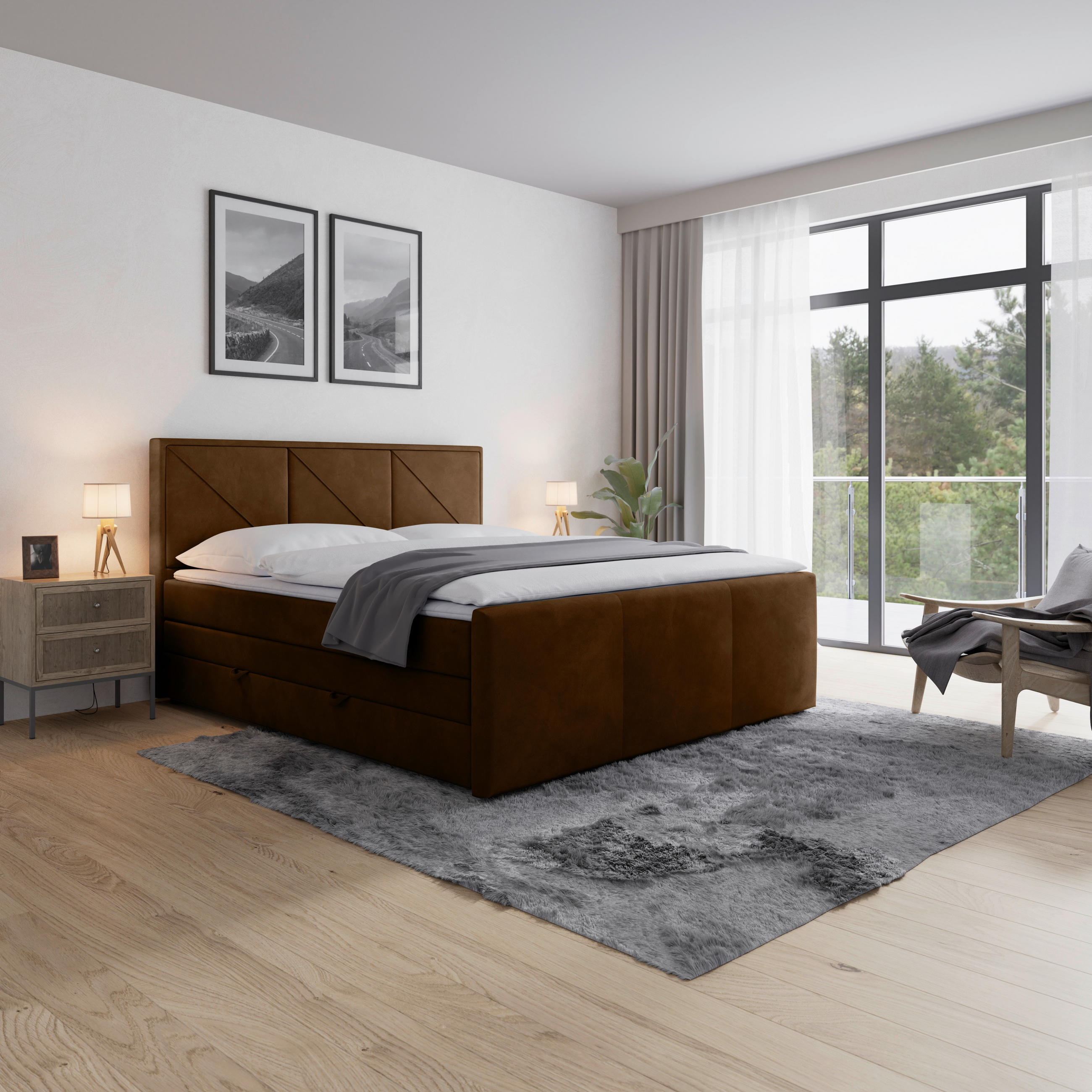 BOXSPRINGBETT 180/200 cm,  in Braun, Bettkasten, H2 + H3 = mittel + fest  - Schwarz/Braun, MODERN, Karton/Holzwerkstoff (180/200cm) - MID.YOU