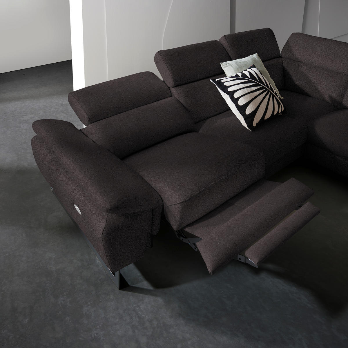 ECKSOFA in Echtleder Dunkelbraun  - Dunkelbraun/Schwarz, Design, Leder/Metall (225/281cm) - Celina Home