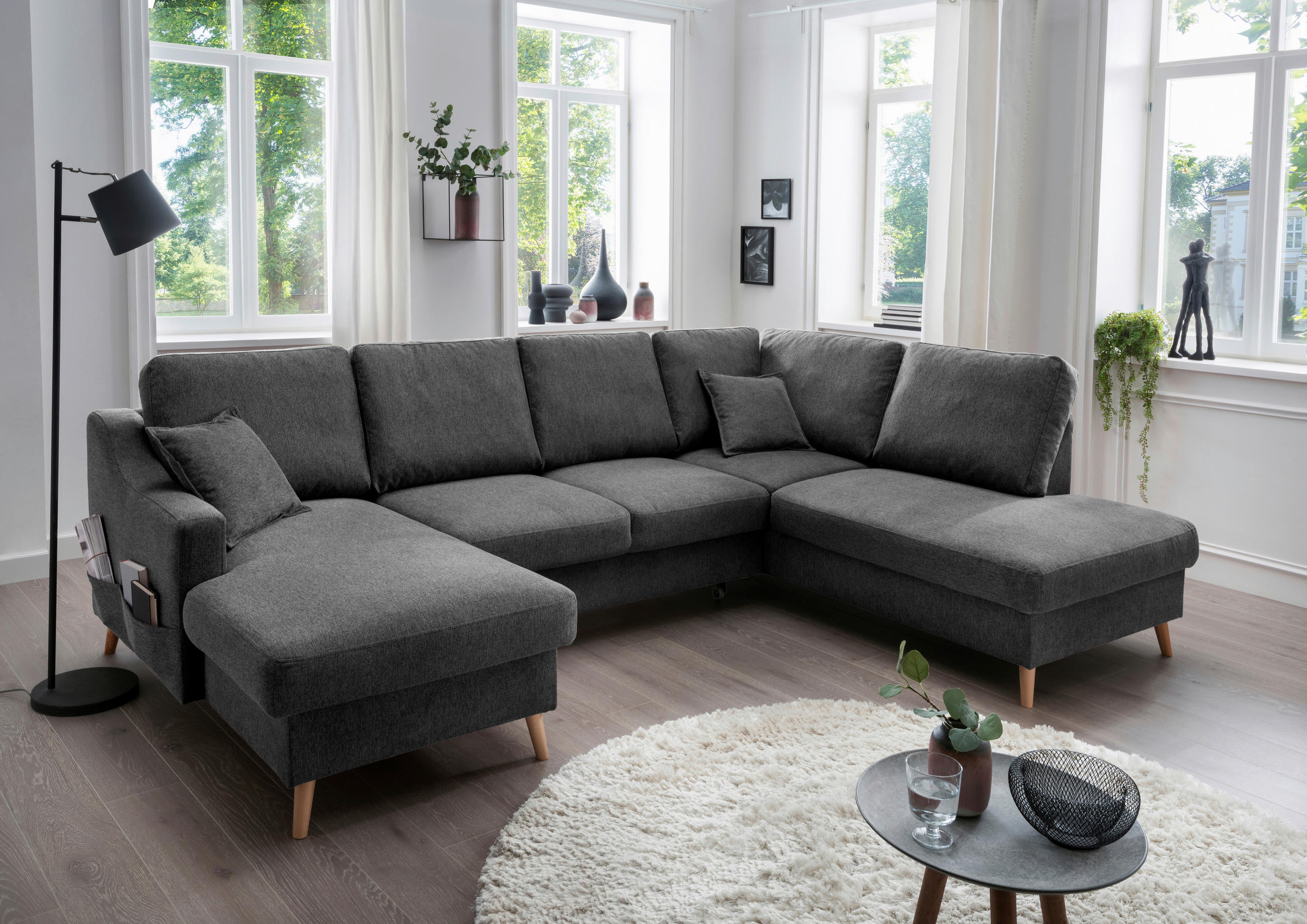 WOHNLANDSCHAFT Anthrazit Struktur - Anthrazit/Naturfarben, KONVENTIONELL, Holz/Textil (150/301/200cm) - P & B