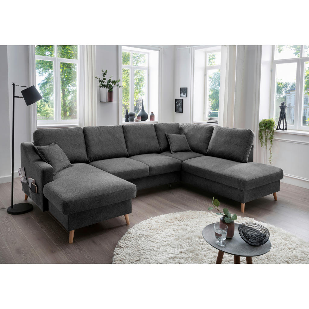Thumbnail - P & B Wohnlandschaft, Anthrazit, Textil, Buche, massiv, Struktur, 6-Sitzer, Füllung: Schaumstoff, U-Form, 301x200 cm, Ma...