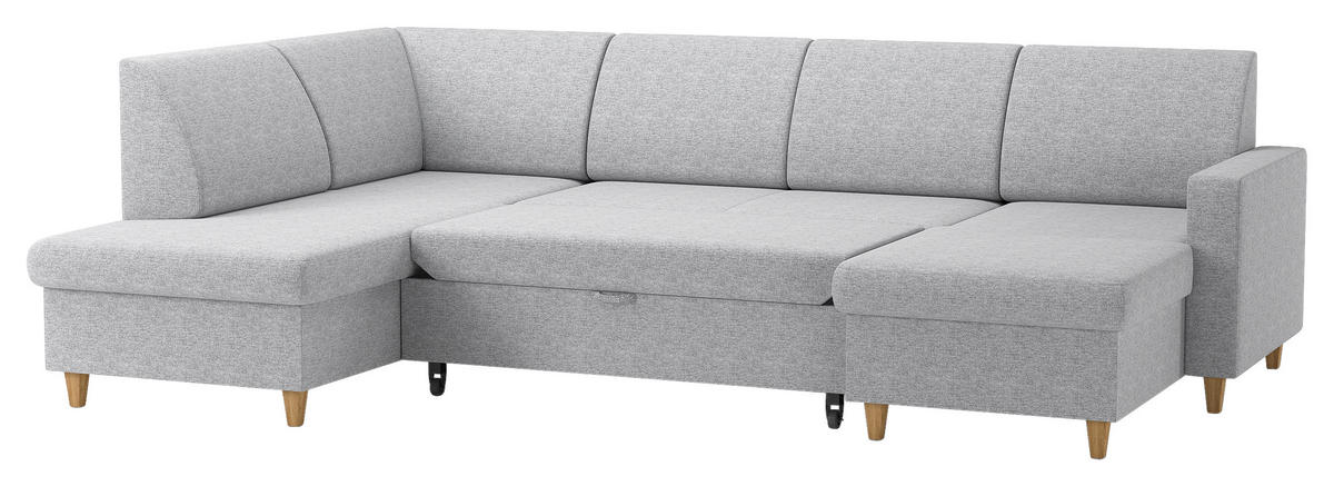 WOHNLANDSCHAFT NIKAS Grau Bouclé  - Buchefarben/Grau, Design, Holz/Textil (310/198/145cm) - MID.YOU