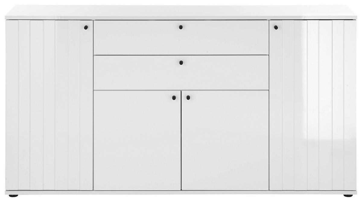 COMODĂ CU UȘI 160/83/38 cm  - alb lucios intens/negru, Basics, plastic/material pe bază de lemn (160/83/38cm) - Xora