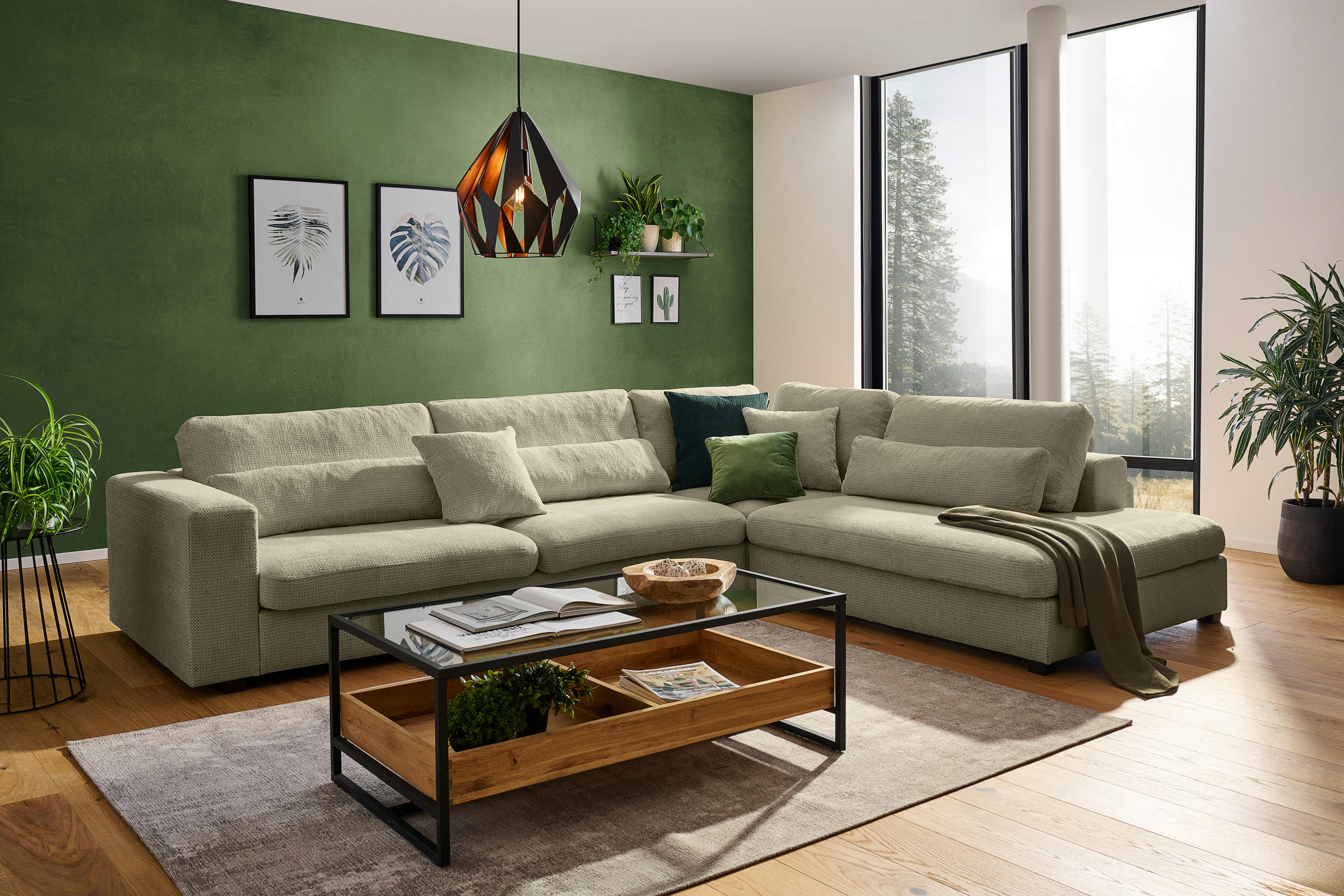 ECKSOFA Beige Chenille  - Beige/Schwarz, KONVENTIONELL, Kunststoff/Textil (314/250cm) - Carryhome