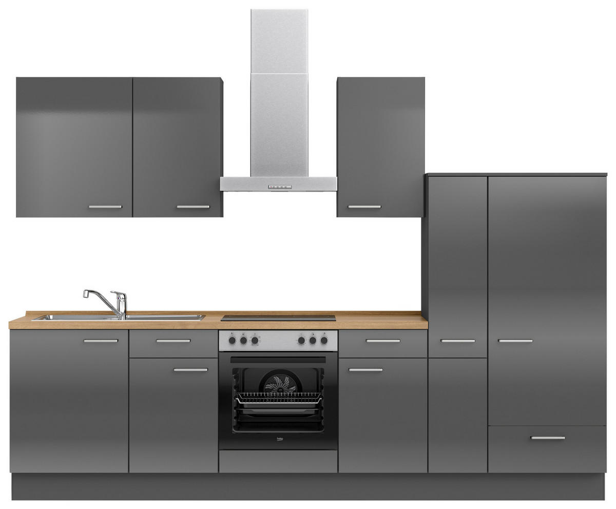 KÜCHENLEERBLOCK 300 cm   in Eichefarben, Schieferfarben  - Schieferfarben/Edelstahlfarben, MODERN, Holzwerkstoff/Metall (300cm) - Nobilia