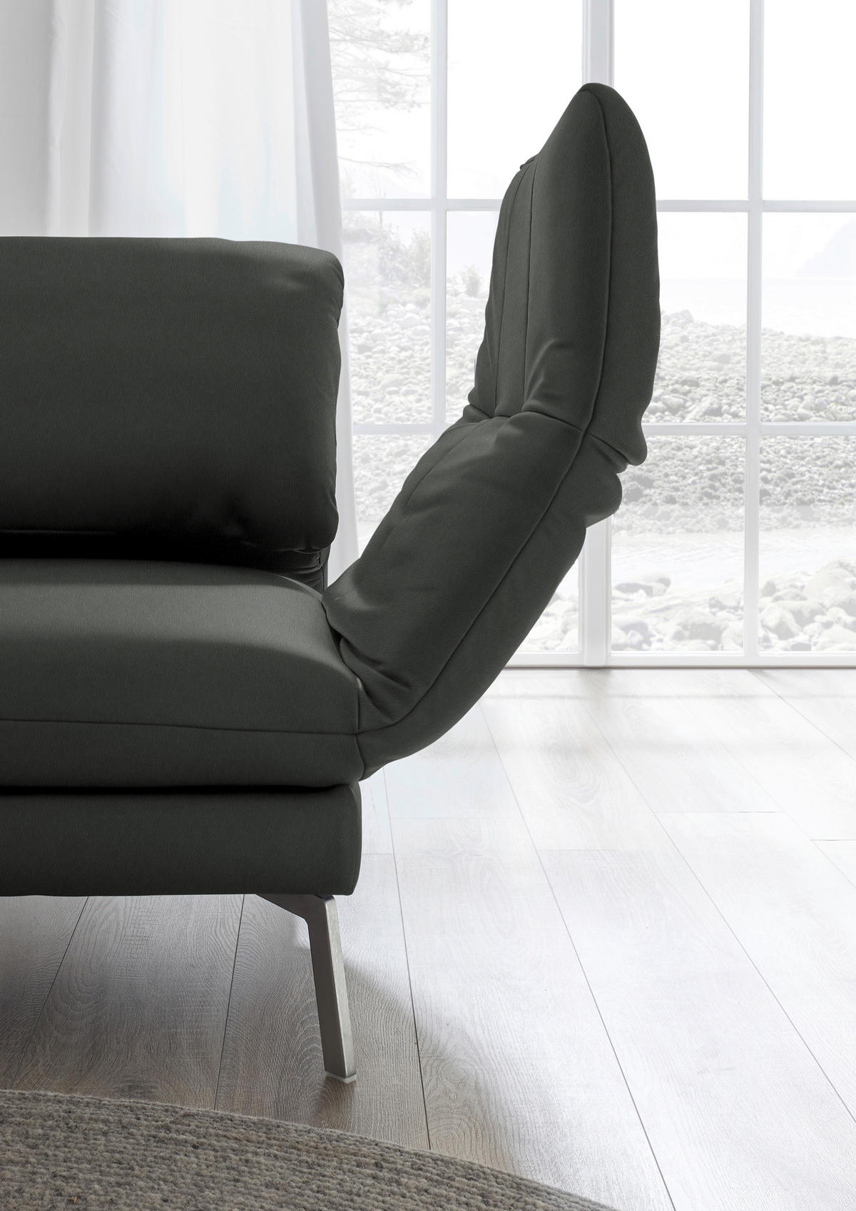 RÉCAMIERE in Echtleder Dunkelgrau  - Chromfarben/Dunkelgrau, Design, Leder/Metall (209/85-109/95-16cm) - Dieter Knoll