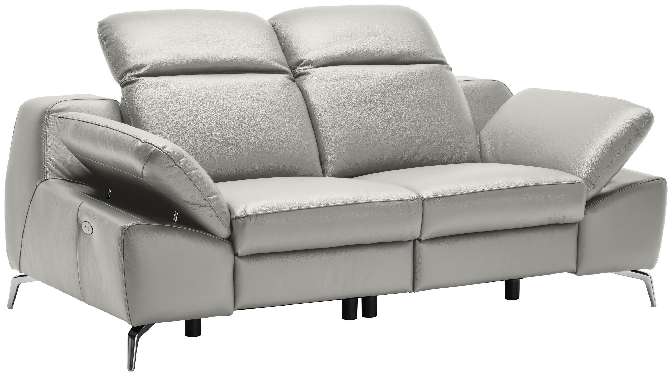 2-SITZER-SOFA Grau Echtleder  - Chromfarben/Schwarz, Design, Leder/Kunststoff (194/83-99/110cm) - Celina Home