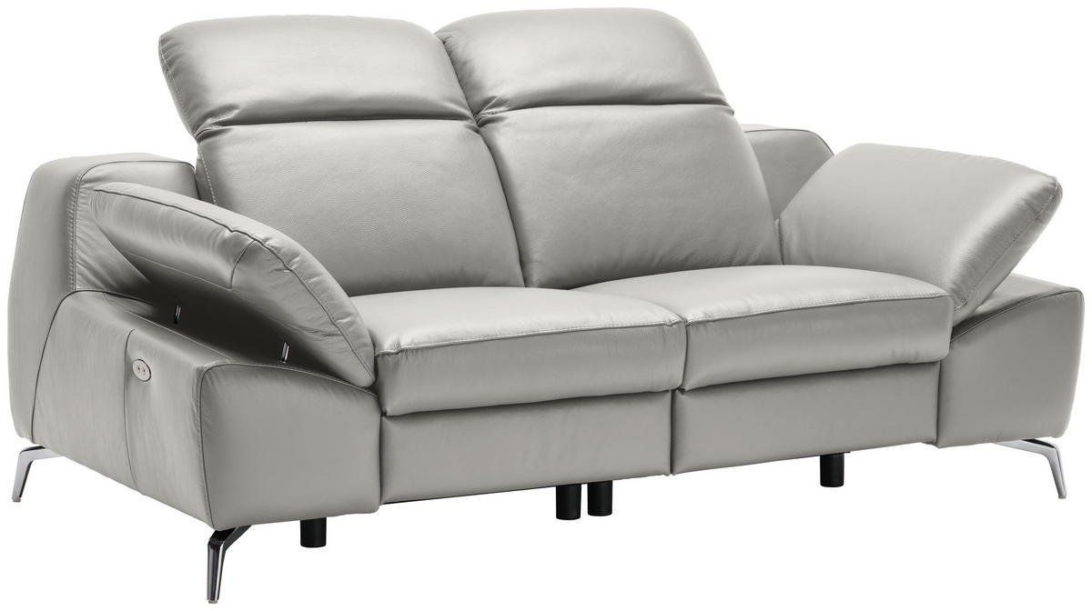 2-SITZER-SOFA Grau Echtleder  - Chromfarben/Schwarz, Design, Leder/Kunststoff (194/83-99/110cm) - Celina Home