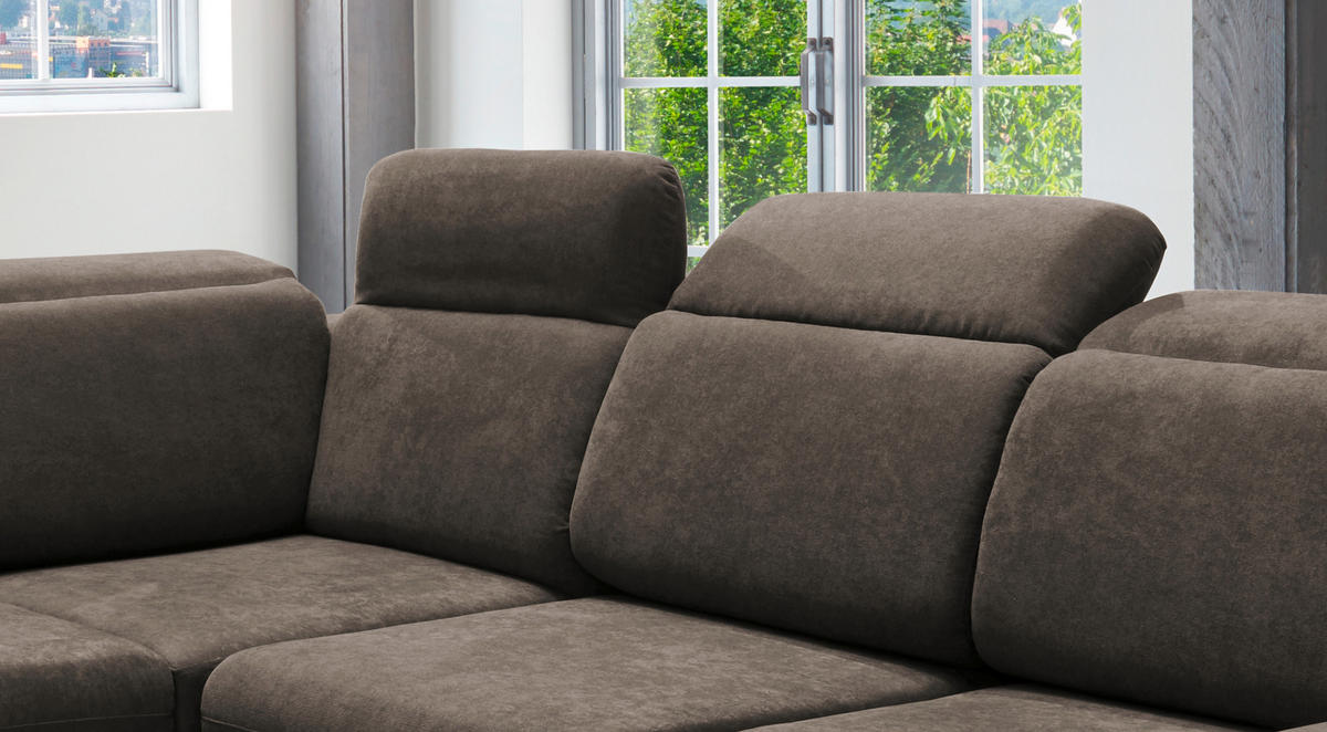 ECKSOFA in Mikrofaser Dunkelbraun  - Chromfarben/Dunkelbraun, Design, Textil/Metall (228/283cm) - Livetastic