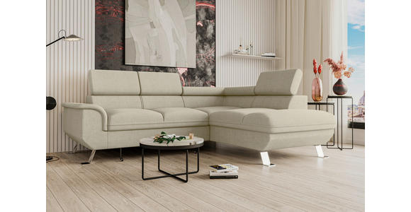 ECKSOFA Creme Struktur  - Silberfarben/Creme, KONVENTIONELL, Textil/Metall (268/207cm) - Carryhome