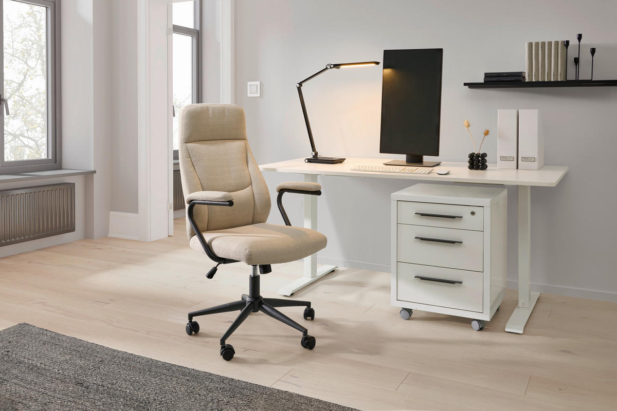 FŐNÖKI SZÉK  szövet krémszínű, fekete  - krémszínű/fekete, Modern, műanyag/textil (60/106-114/65cm) - MID.YOU