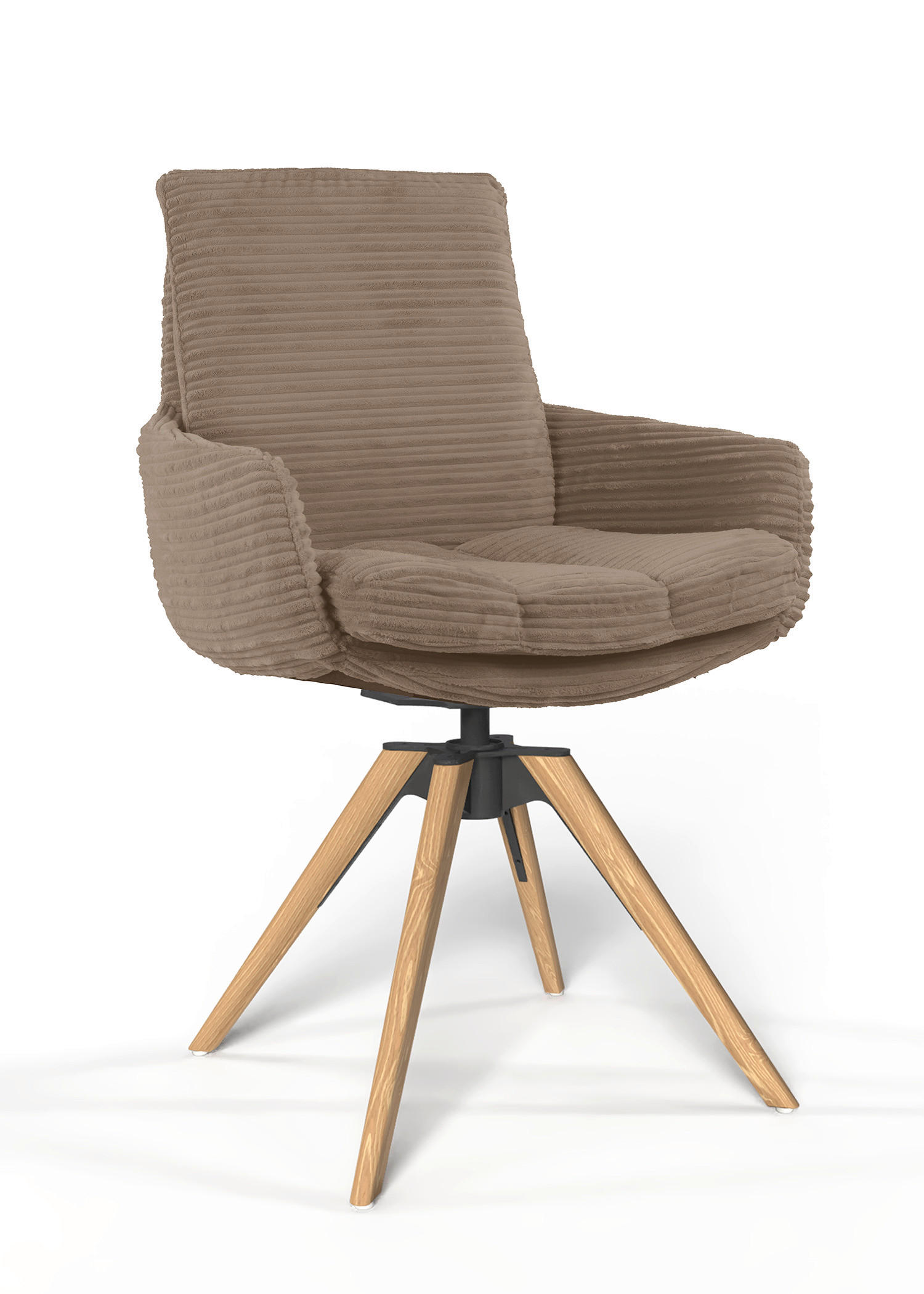 ARMLEHNSTUHL  Beinauswahl, Sitzfläche 360° drehbar, Stoff-/Lederauswahl gerippt  Hellbraun  - Hellbraun/Eichefarben, Design, Holz/Textil (60/91/62cm) - Valdera