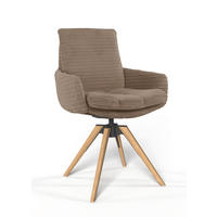 ARMLEHNSTUHL  Beinauswahl, Sitzfläche 360° drehbar, Stoff-/Lederauswahl gerippt  Hellbraun  - Hellbraun/Eichefarben, Design, Holz/Textil (60/91/62cm) - Valdera