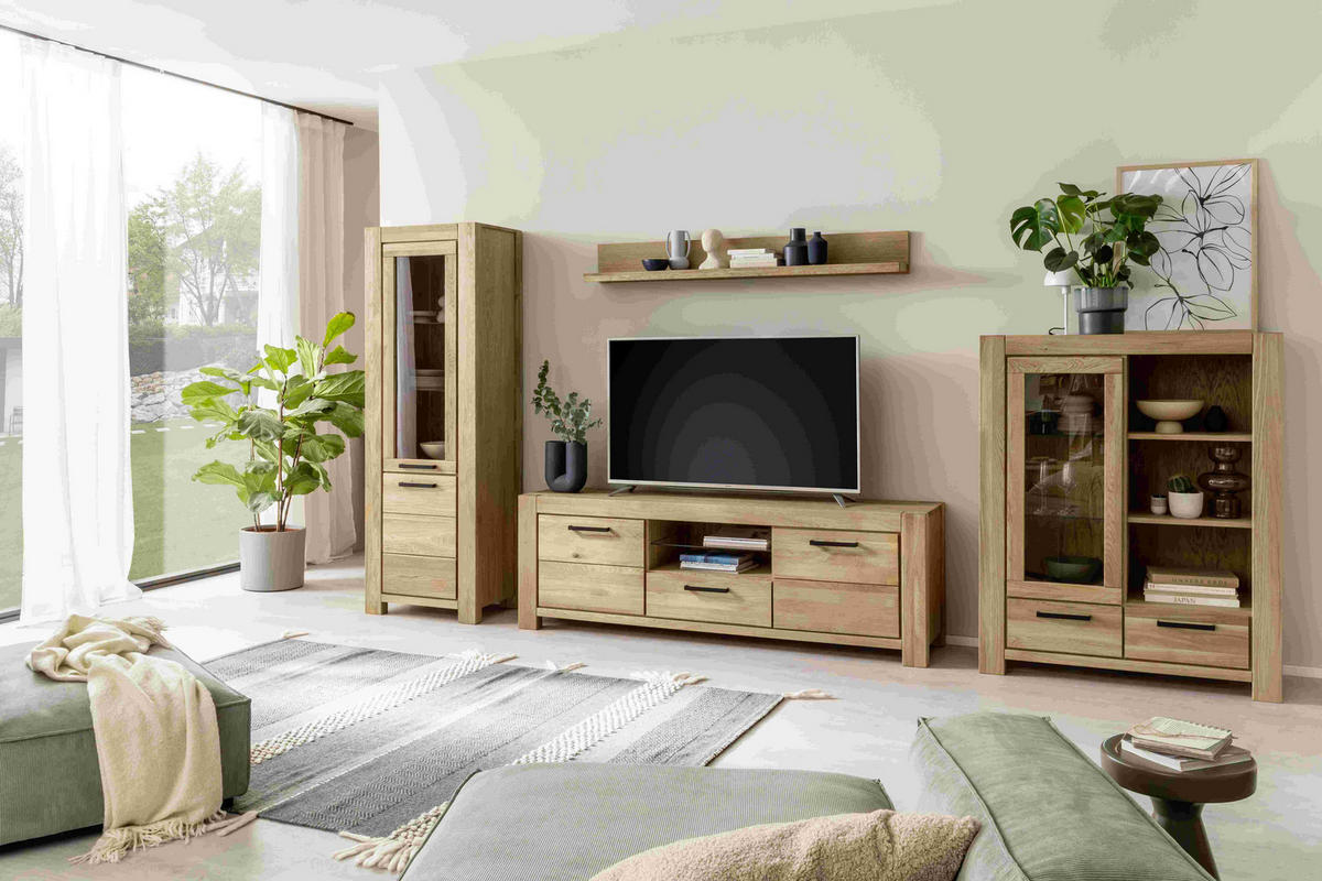 WOHNWAND 4-teilig  in Wildeiche  406/199/50 cm  - Wildeiche/Schwarz, Natur, Glas/Holz (406/199/50cm) - Carryhome