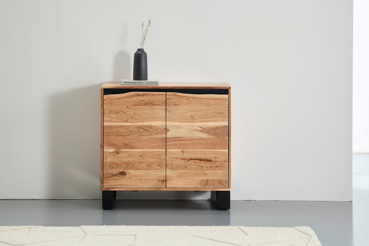 ŠIROKÁ KOMODA, akácia, čierna, farba akácie, 85/80/40 cm - čierna/farba akácie, Design, kov/drevo (85/80/40cm) - Livetastic