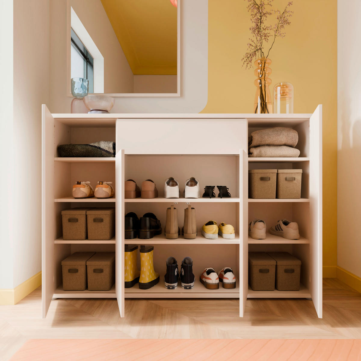 SCHUHSCHRANK Sandfarben  - Sandfarben/Grau, MODERN, Holzwerkstoff/Kunststoff (143,9/99,1/34,9cm) - Carryhome