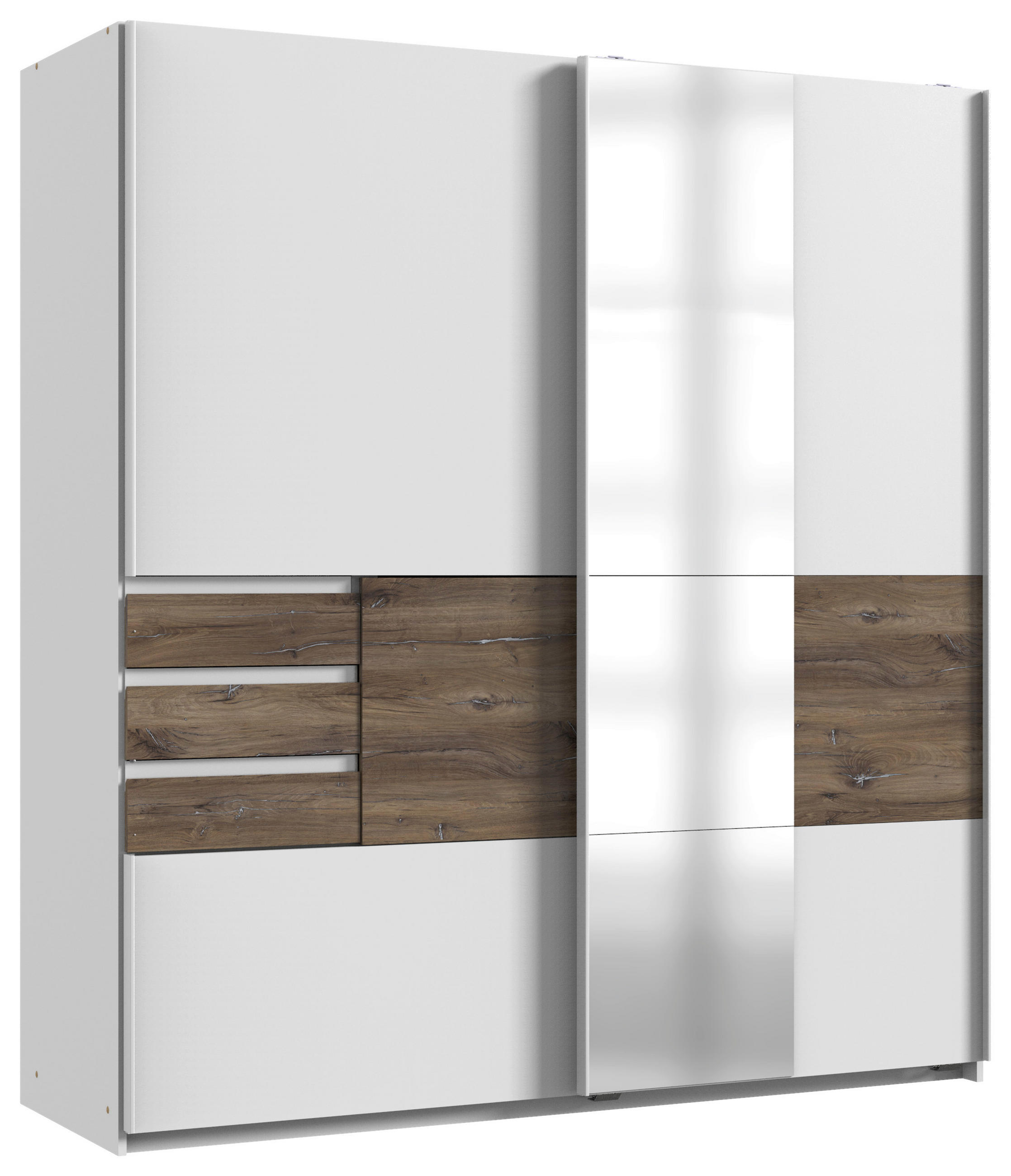 SCHWEBETÜRENSCHRANK 180/198/65 cm,  in Weiß, Eichefarben, 2 Tür(en)  - Eichefarben/Weiß, KONVENTIONELL, Glas/Holzwerkstoff (180/198/65cm) - Boxxx