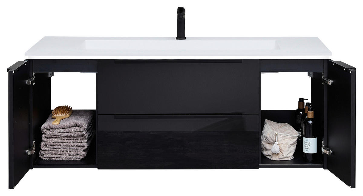 MOSDÓSZEKRÉNY MOSDÓVAL  - fekete/fehér, Design, faalapú anyag/kő (132cm) - Leonardo Living