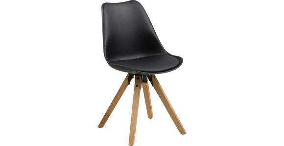 STUHL Lederlook Schwarz, Eichefarben Kautschukholz massiv - Eichefarben/Schwarz, Design, Holz/Kunststoff (48/85/55cm) - Carryhome