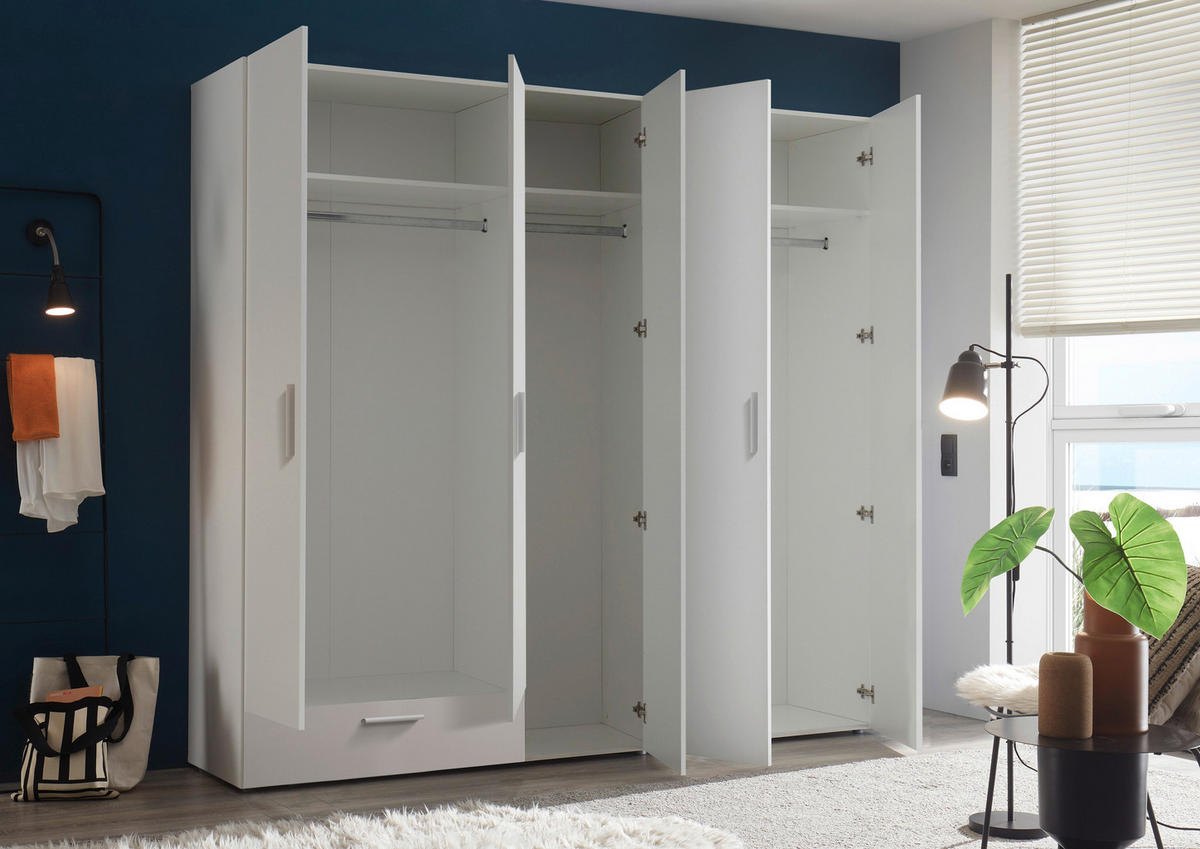 OMARA ZA OBLAČILA, bela  - bela/barve aluminija, Moderno, umetna masa/leseni material (225/210/52,5cm) - Xora