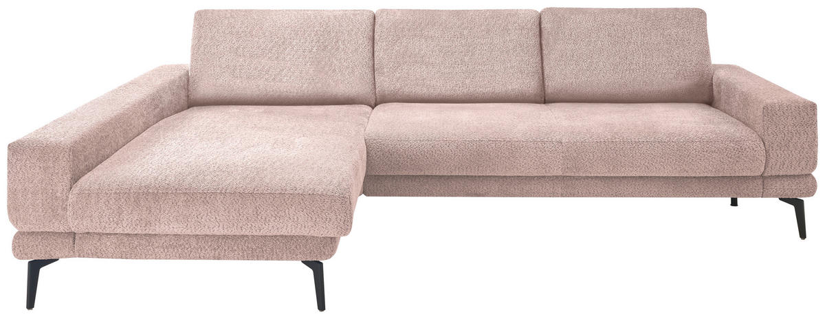 ECKSOFA Rosa Chenille Rücken echt  - Schwarz/Rosa, KONVENTIONELL, Textil/Metall (184/294cm) - SetOne by Musterring