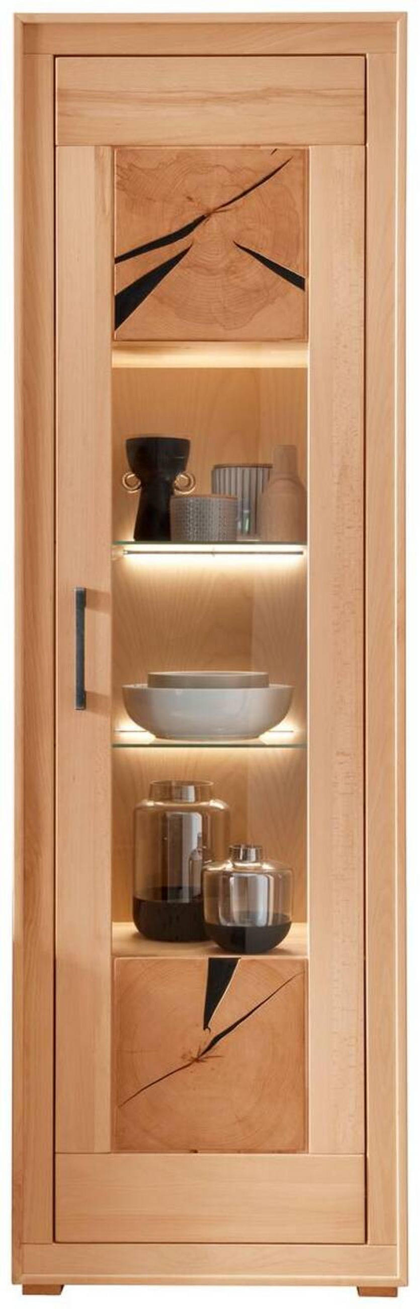 VITRINE in massiv Kernbuche Kernbuche  - Anthrazit/Kernbuche, Konventionell, Glas/Holz (61,6/201/40cm) - Livetastic
