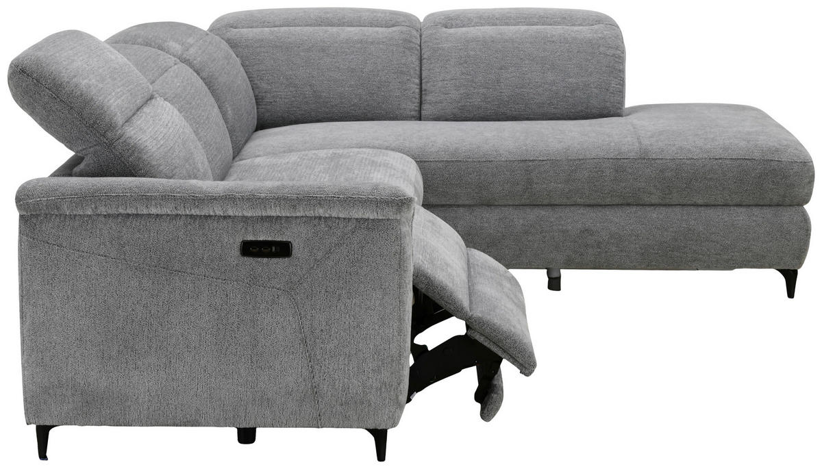 ECKSOFA Grau Chenille Relaxfunktion, Kopfteilverstellung, Stauraum  - Schwarz/Grau, Design, Textil/Metall (266/220cm) - Xora