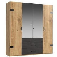 DREHTÜRENSCHRANK 200/216/58 cm 4-türig Graphitfarben, Eichefarben, Silberfarben  - Eichefarben/Silberfarben, Basics, Holzwerkstoff/Metall (200/216/58cm) - MID.YOU