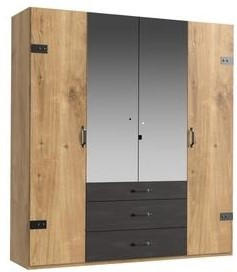 MID.YOU ŠATNÍ SKŘÍŇ SE ZRCADLEM, barvy grafitu, barvy stříbra, barvy dubu, 200/216/58 cm