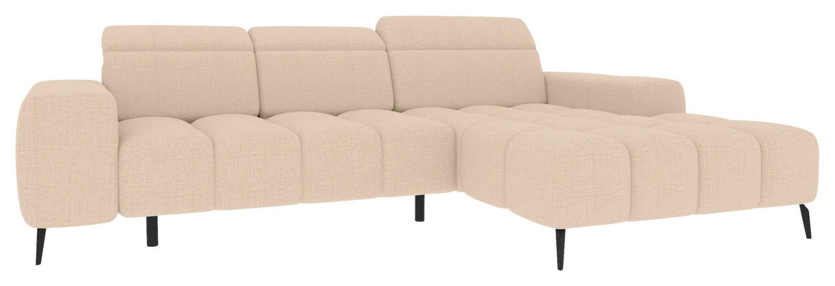 ECKSOFA Beige Flachgewebe Rücken echt, Kopfteilverstellung, Sitztiefenverstellung  - Beige/Schwarz, KONVENTIONELL, Kunststoff/Textil (273/171cm) - Carryhome