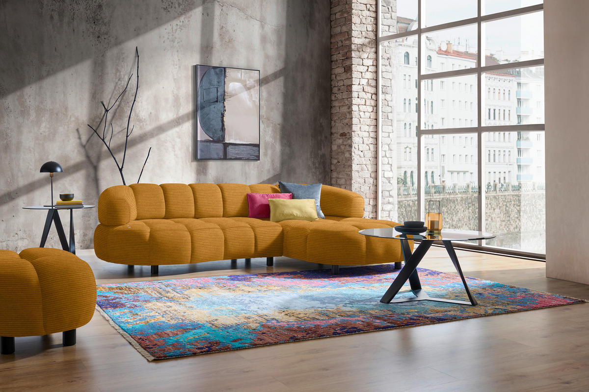 ECKSOFA in Cord, Velours Currygelb  284/183 cm  - Currygelb/Schwarz, Design, Holz/Textil (284/183cm) - Welnova