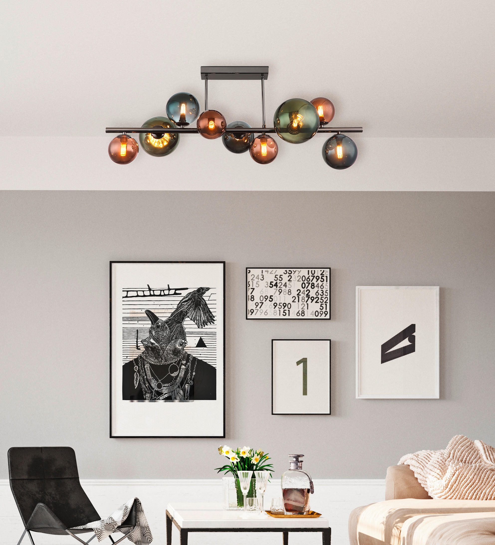 LED SVJETILJKA STROPNA - brončane boje/siva, Design, staklo/metal (87/30/38cm) - Globo