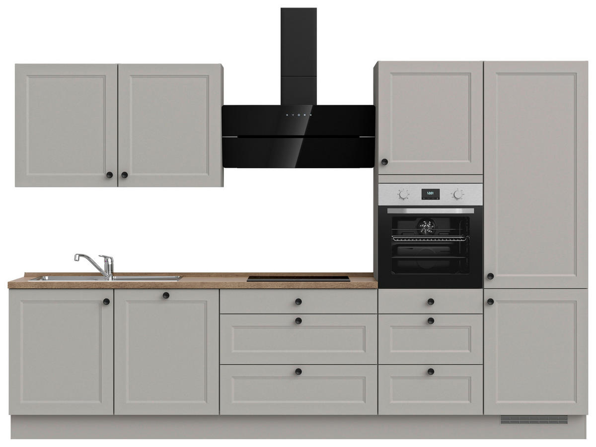 KÜCHENLEERBLOCK Cascada 330 cm  in Grau, Eiche dunkel  - Eiche dunkel/Schwarz, MODERN, Holzwerkstoff/Metall (330cm) - Nobilia